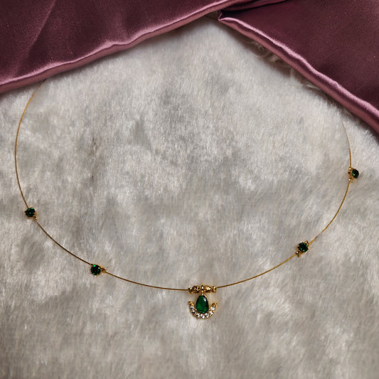 Invisible green stone neck chain