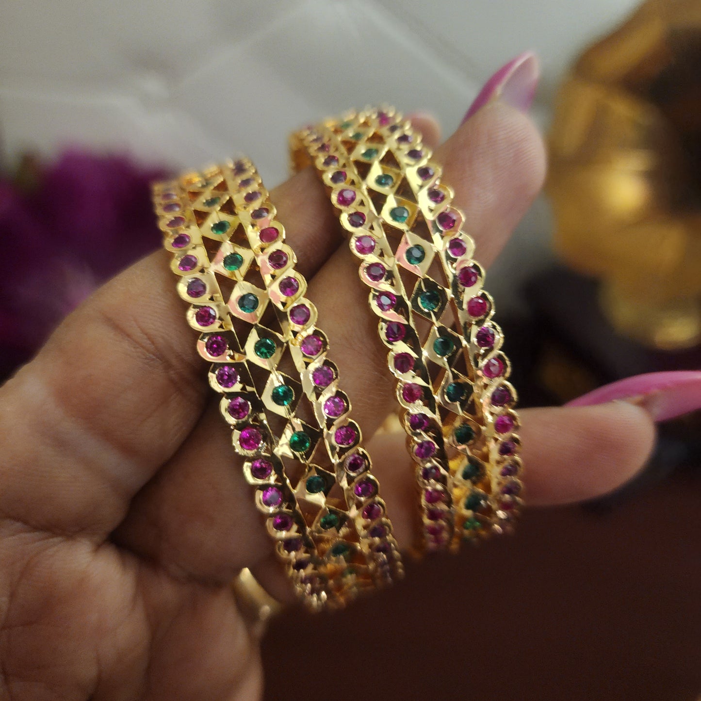 Unique Ruby Green Impon Bangle