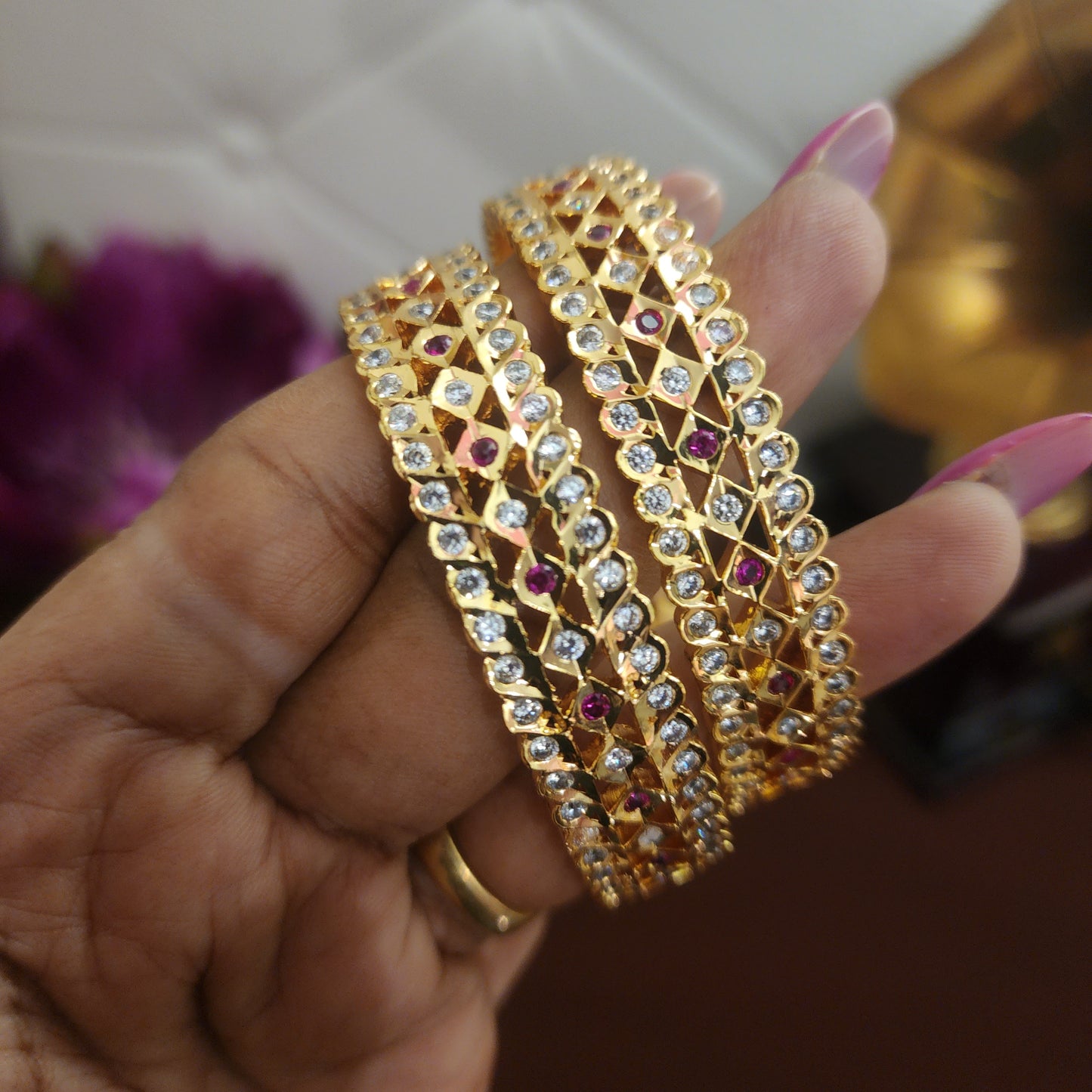 Unique ruby White Bangle