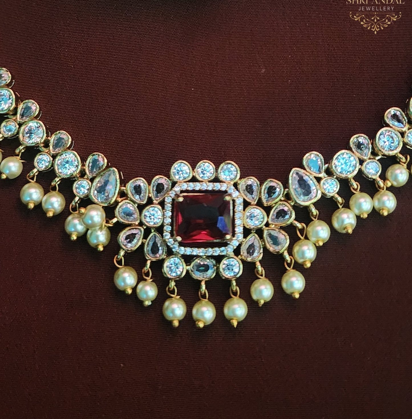 Ruby white stone Necklace