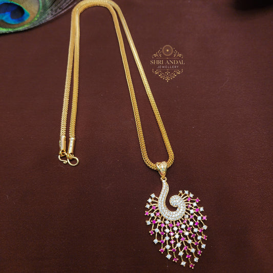 Peacock Feather Dollar Chain Ruby white