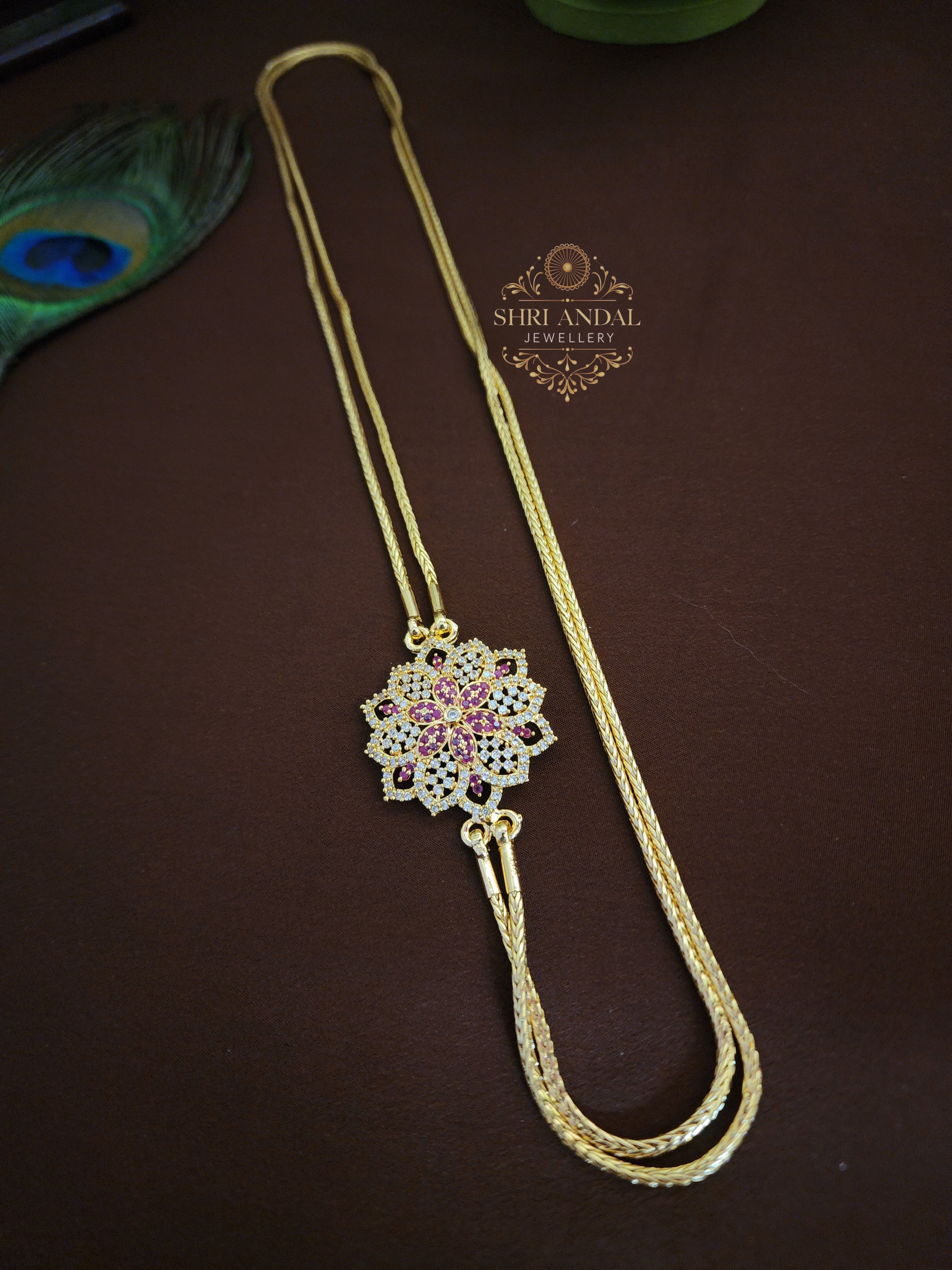 Ruby White Diamond Look Mogapu Chain